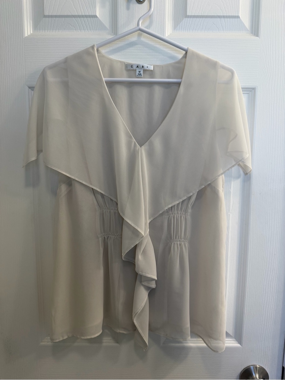CAbi Cream Ruffle Front V-Neck Blouse